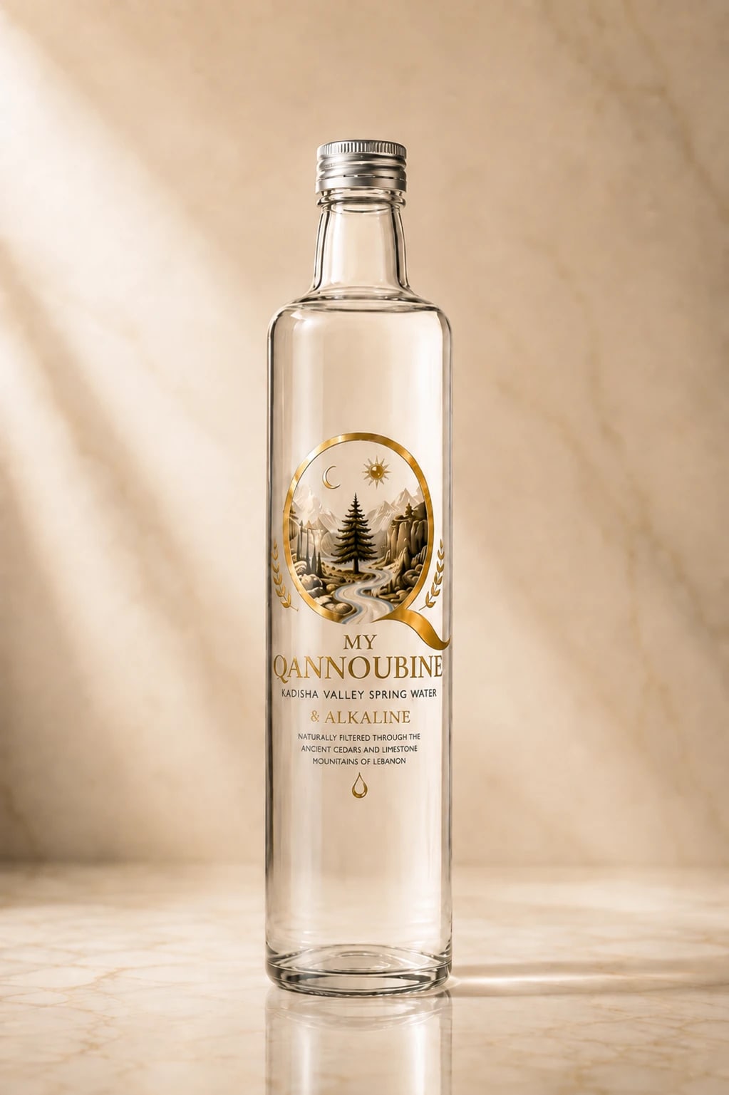 The Valley Edition — clear glass bottle with printed gold emblem